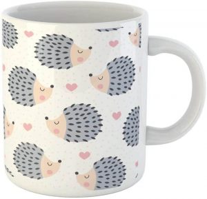 coffee mug with cute hedgegog pattern