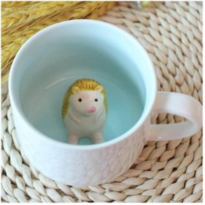 coffee mug with 3d baby hedgegog miniature